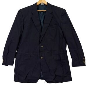 Jos A Bank Mens 46L Blazer Jacket Navy Blue 100% Wool Gold Crest Buttons Preppy
